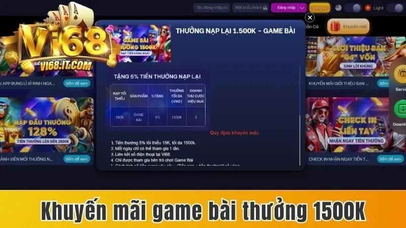Khuyến mãi game bài thưởng ngay 1500K