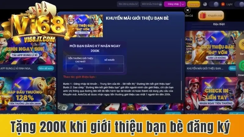 Thường tặng 200k khi giới thiệu bạn bè đăng ký